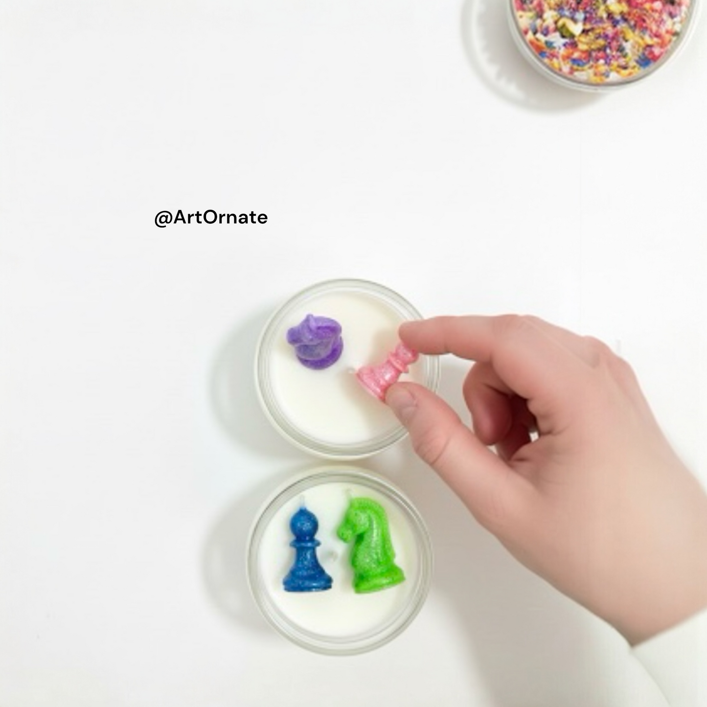 Silicone moulds for all chess pieces to make candle toppings to decorate soy wax, bee wax made glass candles or urli candle in india by professional candle artists