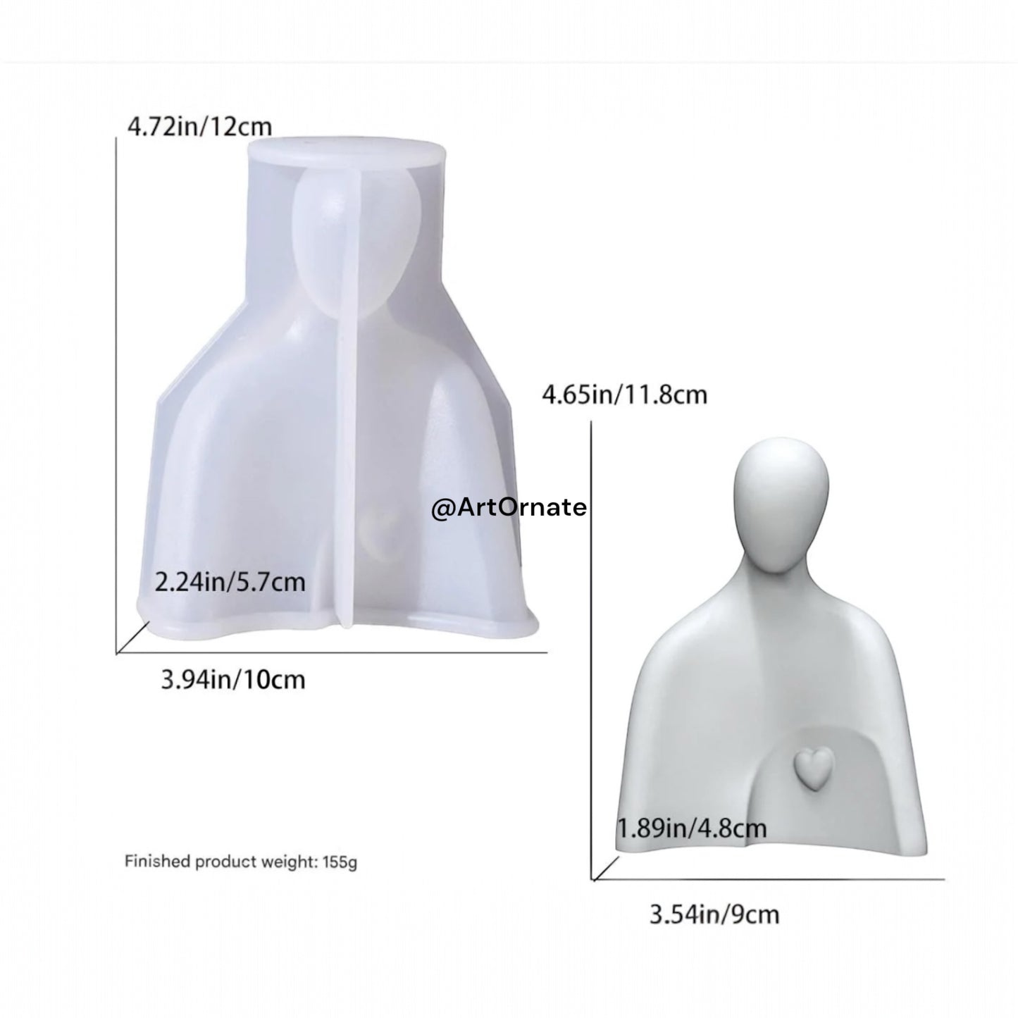 Large Heart Bust Candle Silicone Mould for DIY Candle Making – Human Figure Sculpture Mold (SM1168)