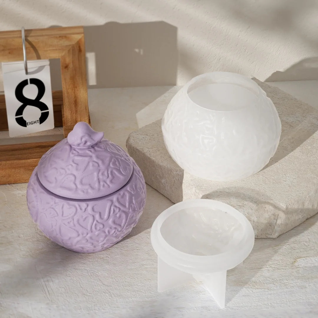 Decorative heart pattern storage jar resin and concrete mould, smooth finish silicone mould for handmade resin and concrete boxes in India