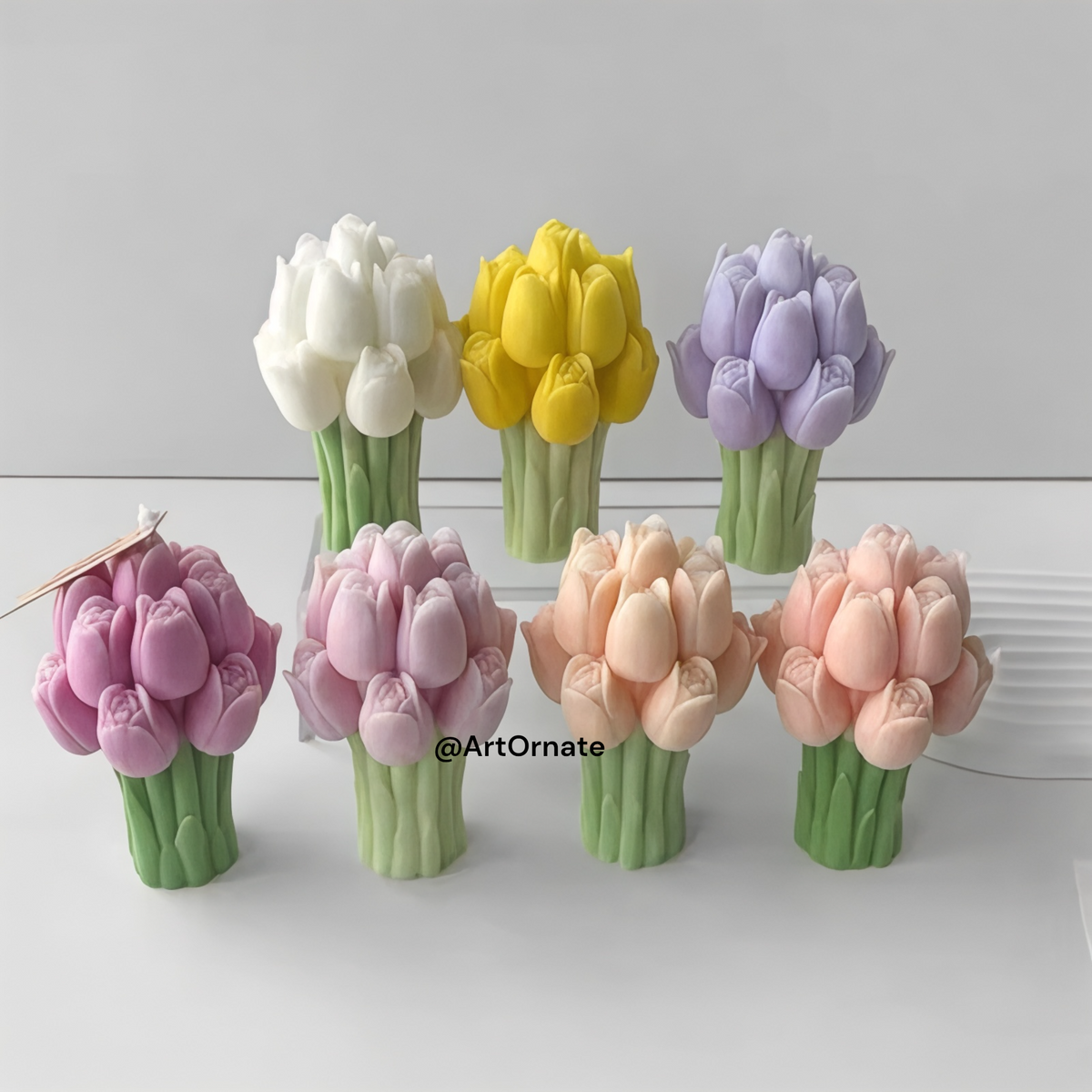Decorative tulip bouquet candle silicone mould for soy wax candle making in India, Bangalore