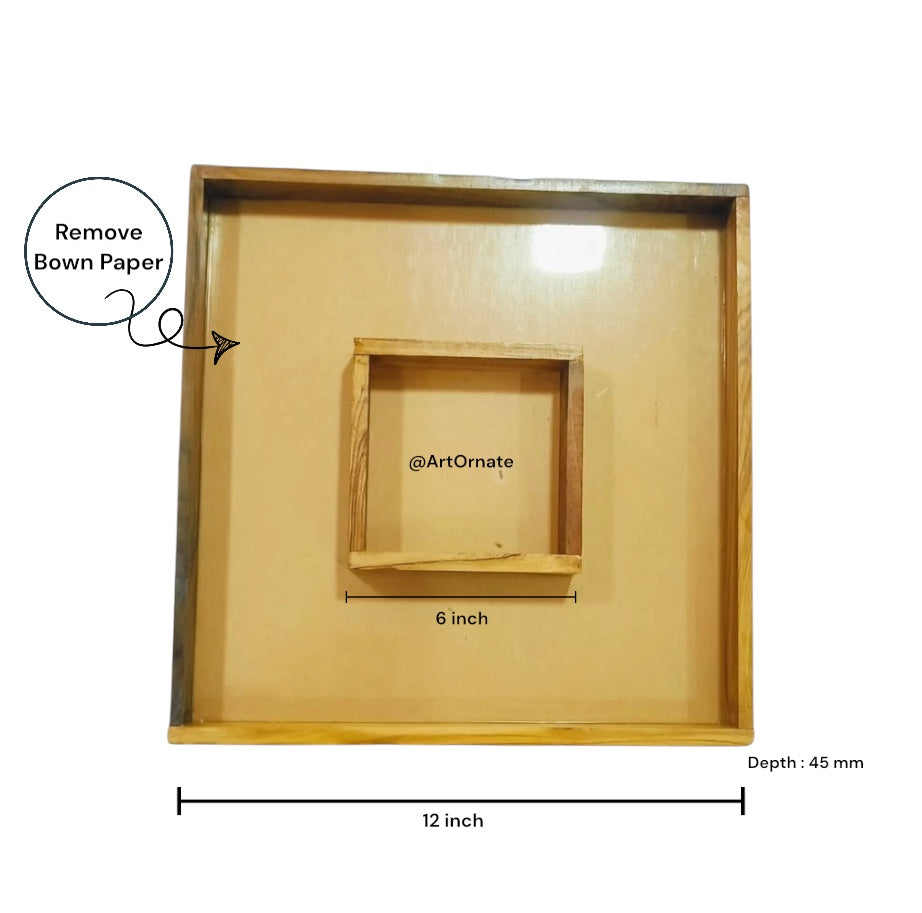 A polished dual box teak wood floating wooden frame with a transparent acrylic base, designed for flower preservation