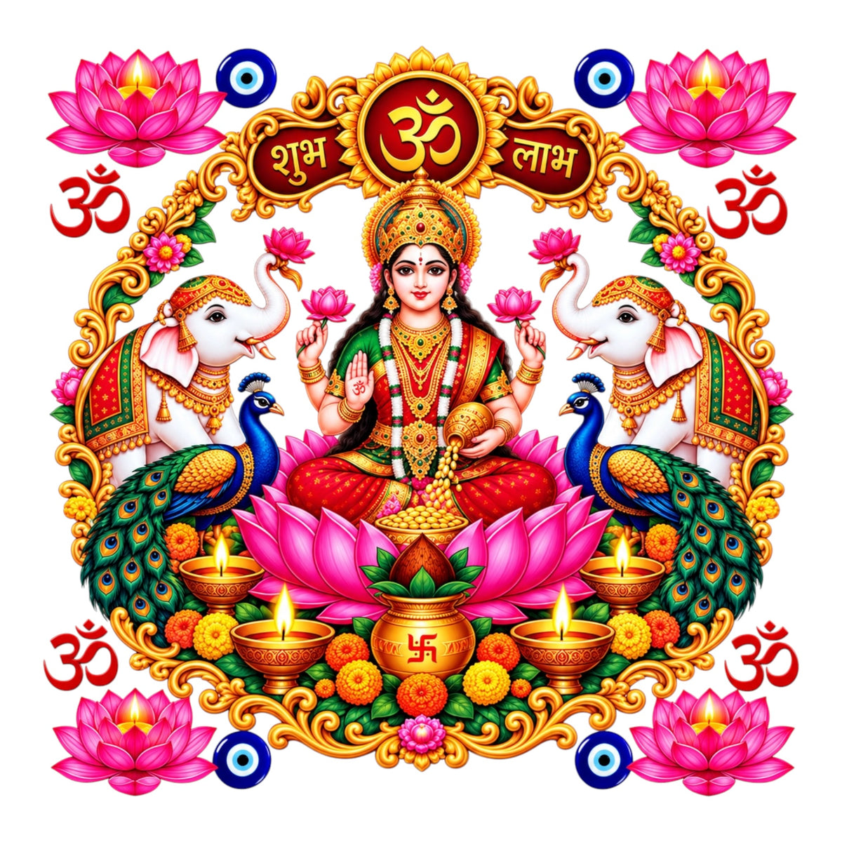 Lakshmiji Round UV DTF Sticker UV155 for Pooja Thali, photo frame and festive decor