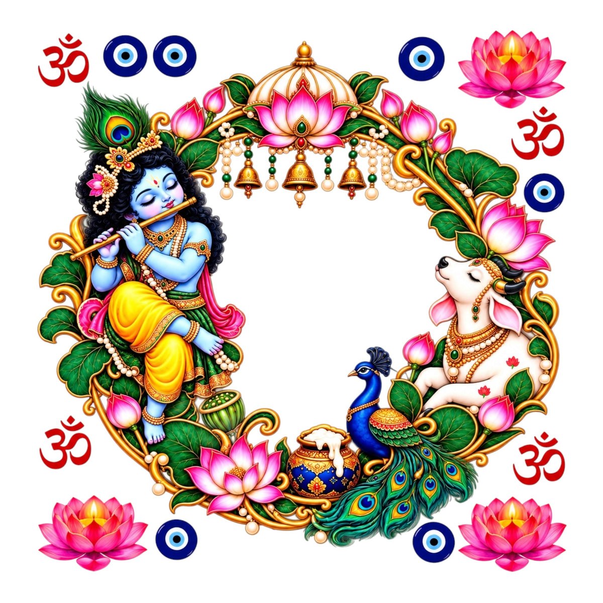 Krishna Round UV DTF Sticker UV142 for Pooja Thali, photo frame and festive decor