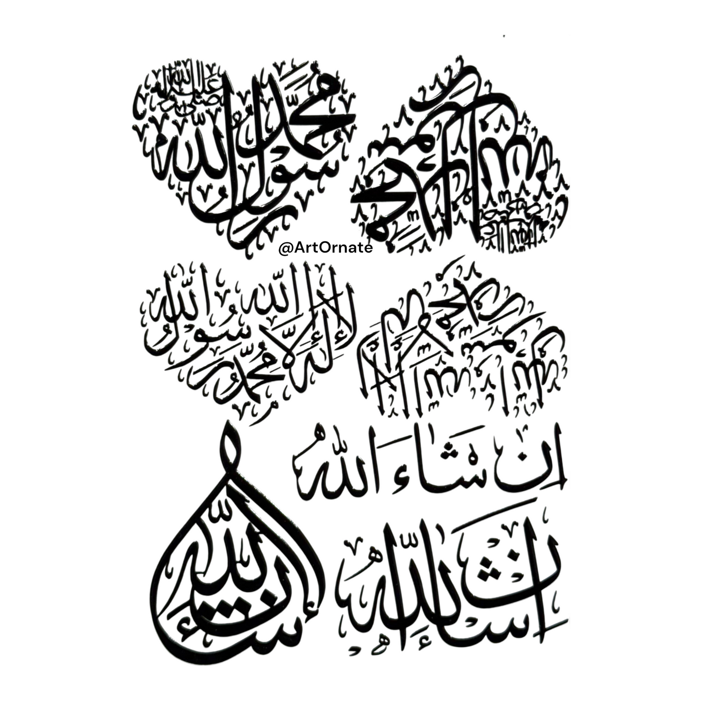 Shahada, Inshallah, Mashallah and Muhammad name UV DTF stickers for resin art detailing, perfect for epoxy trays, keychains and Islamic themed handmade resin creations in India