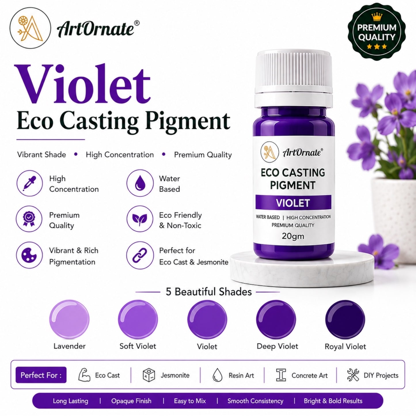 Violet Eco Cast Pigment for Resin & Concrete Art | Rich Purple Colour for Eco Resin Casting, Jesmonite-Style Decor, Cement Crafts, Home Décor & DIY Projects | ArtOrnate