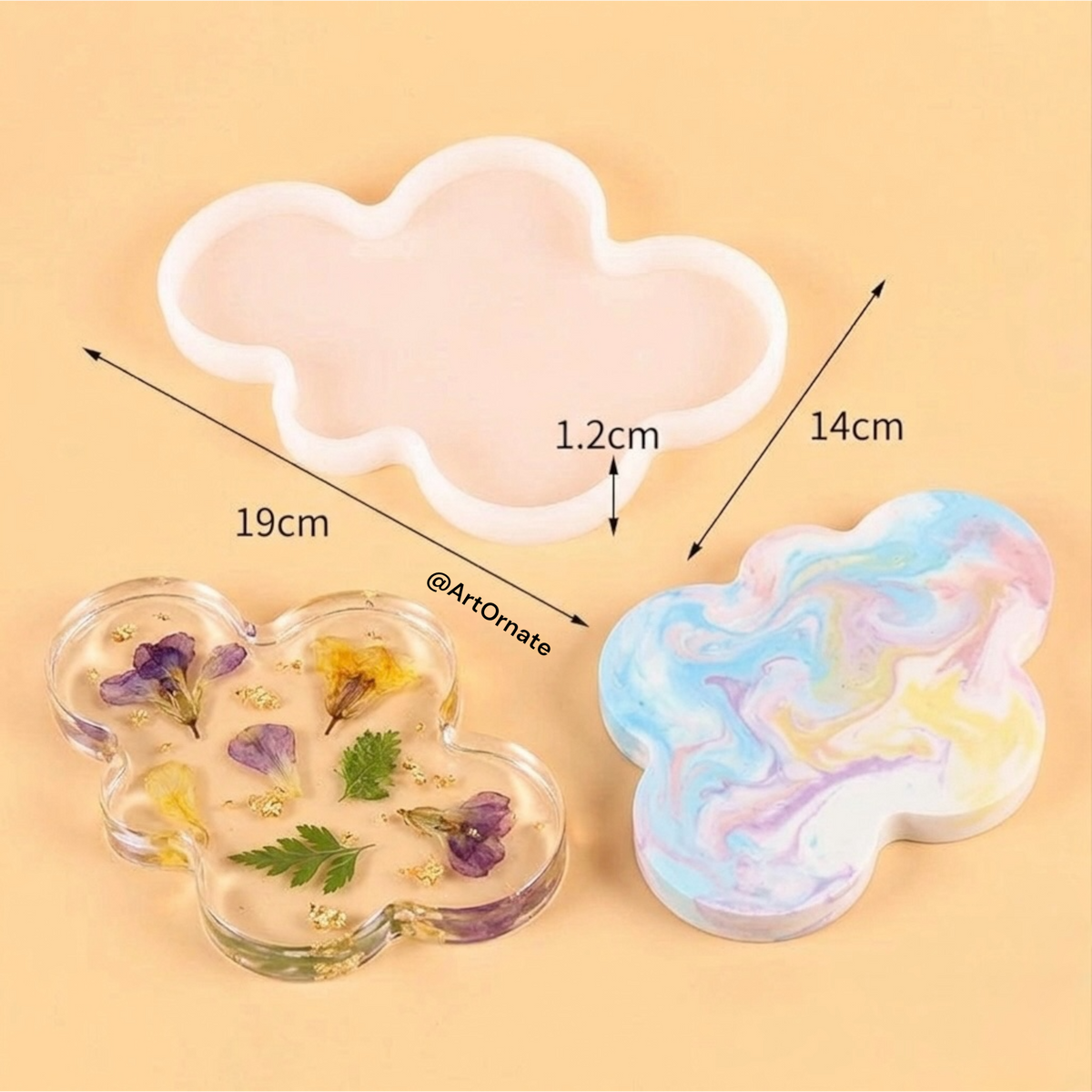 Premium cloud shape tray mould for resin art, terrazzo jesmonite, eco cast and concrete tray making supplies for artists in Bangalore Karnataka India