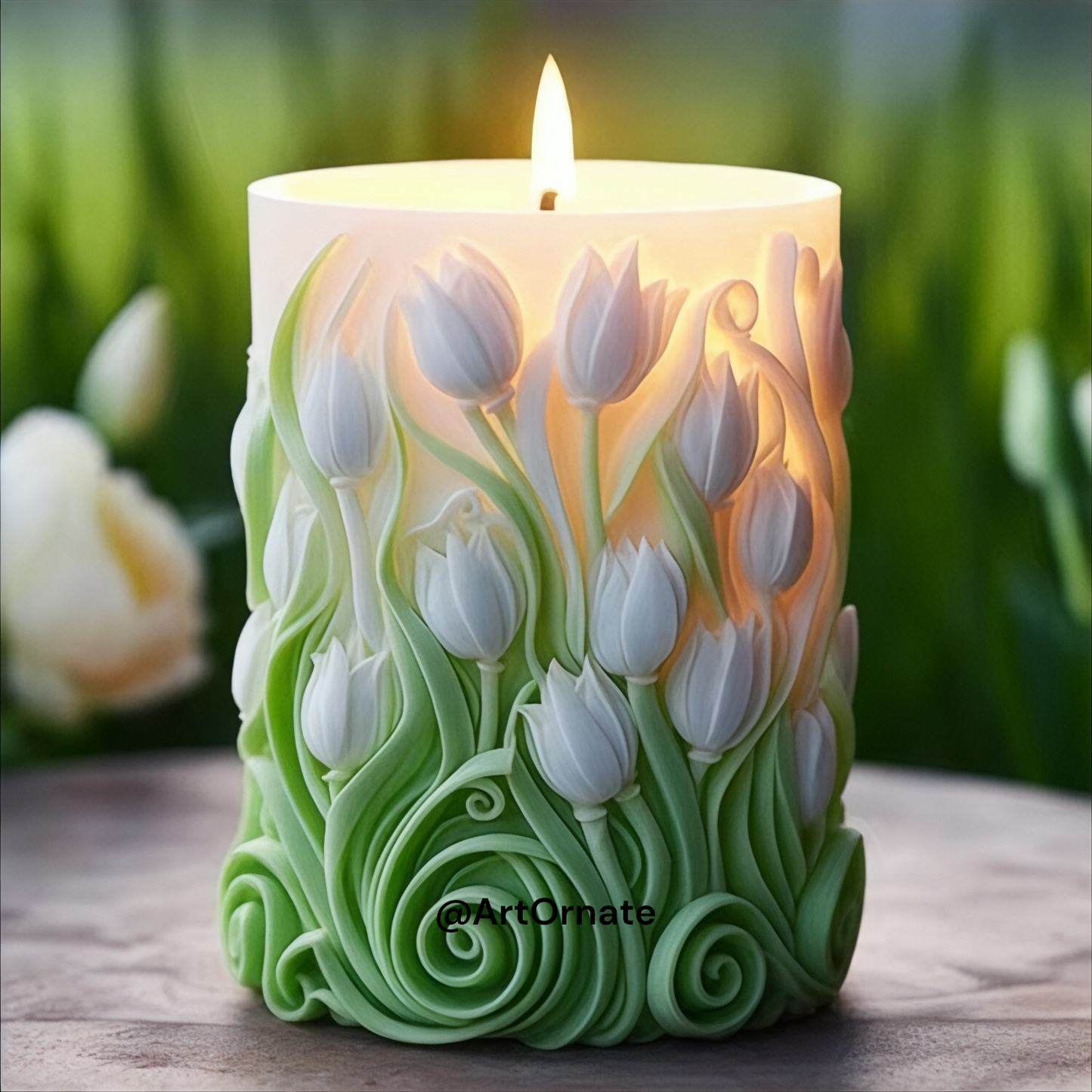 Tulip embossed pillar candle mould for handmade soy wax and paraffin candles in India, Bangalore