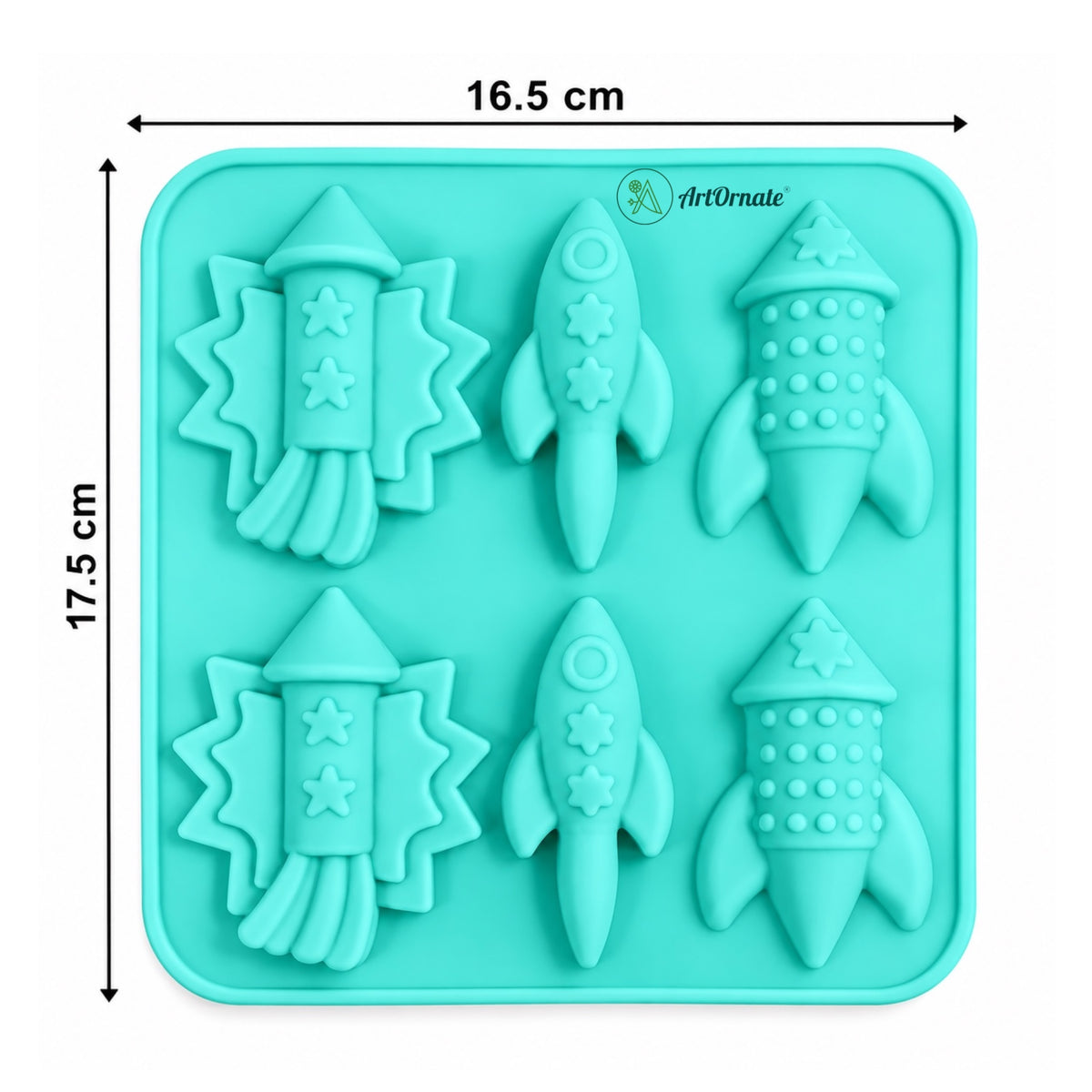 6 cavity rocket mould dimensions and product view for Diwali crafts by ArtOrnate