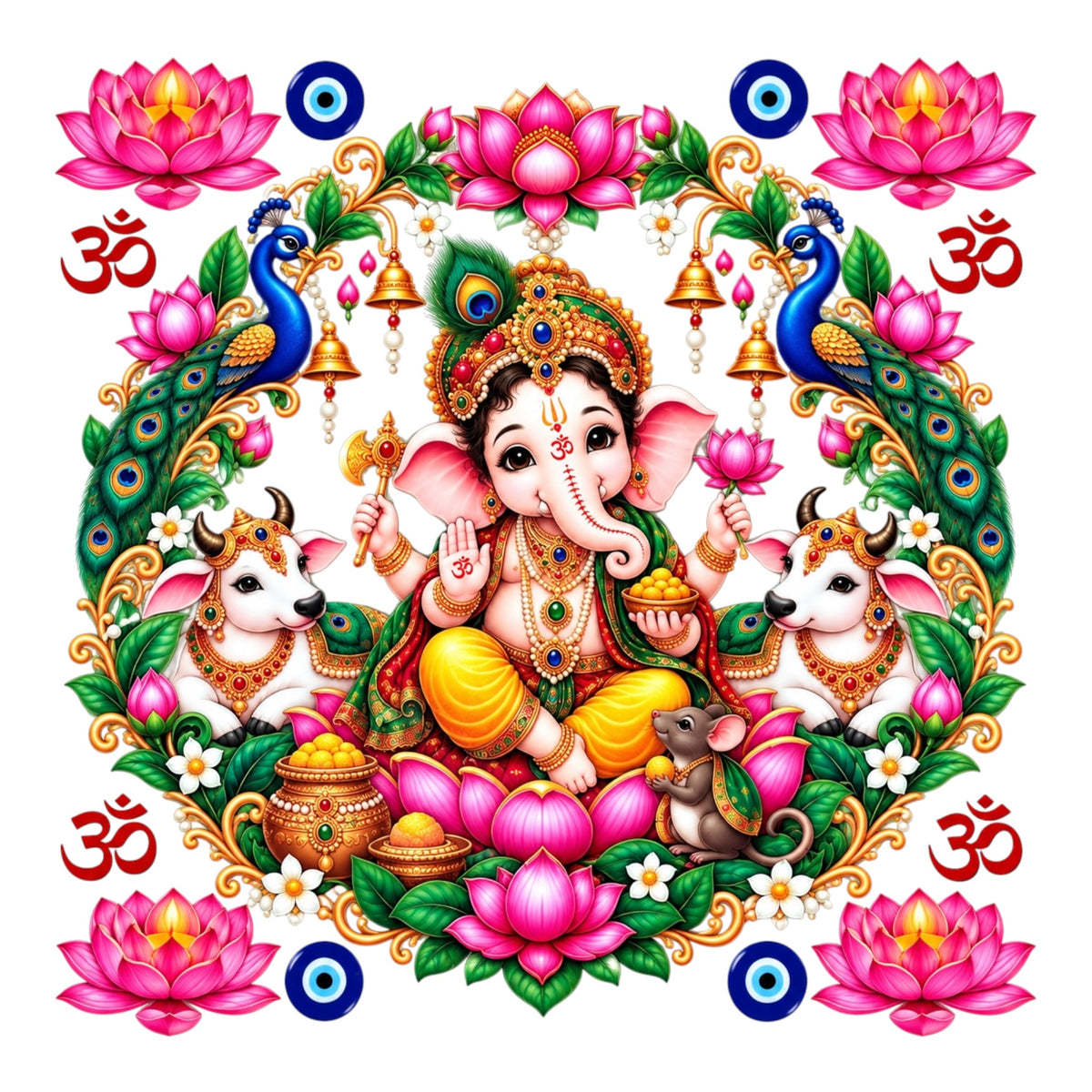 Ganeshji Round UV DTF Sticker UV153 for Pooja Thali, photo frame and festive decor