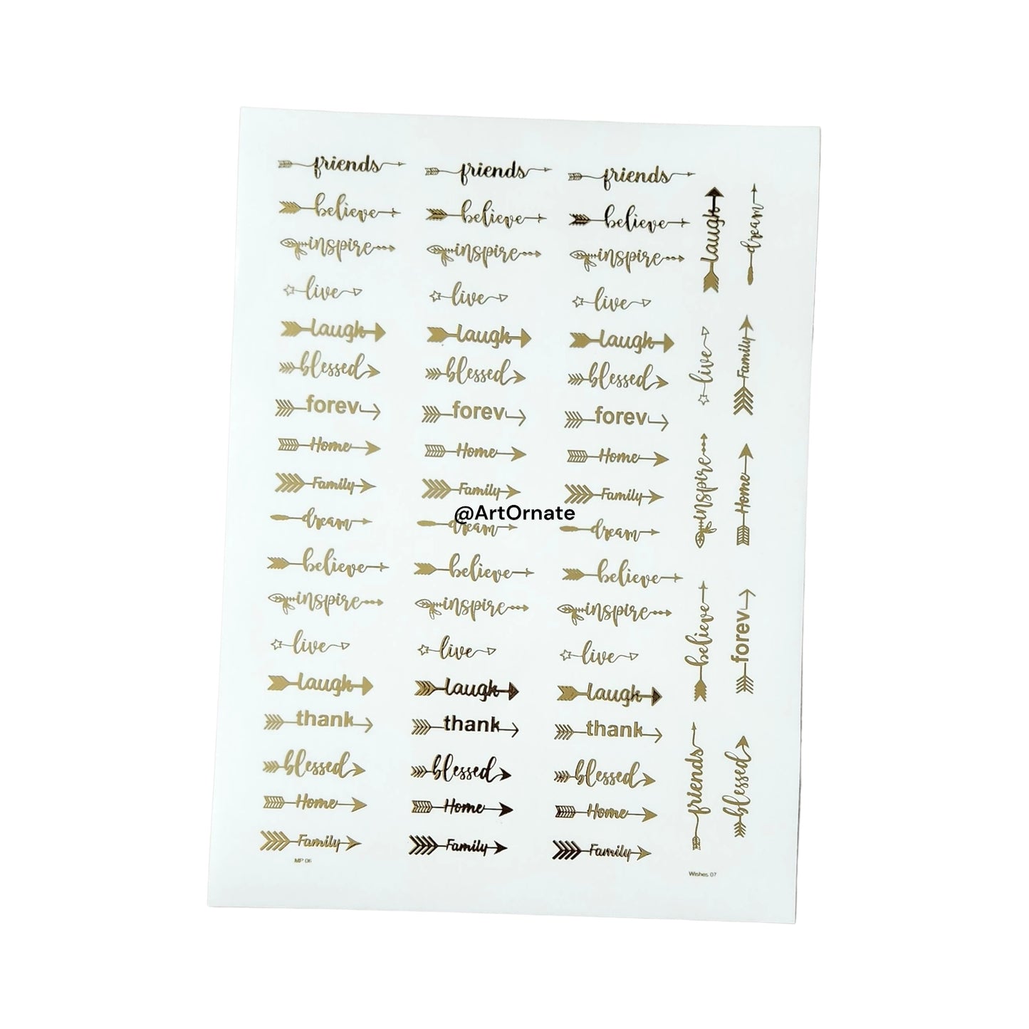 Quote Embossed Gold Metallic Foil Sticker - A4 SHEET (GF16)