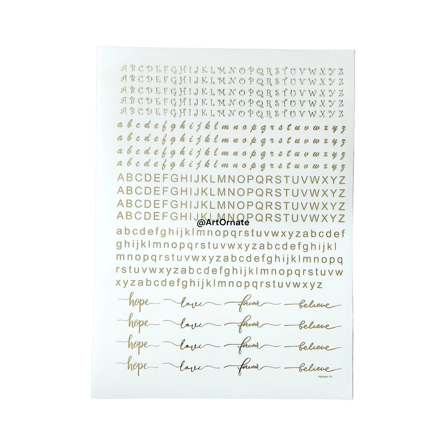 ALPHABET EMBOSSED GOLD METALLIC FOIL STICKER - A4 SHEET (GF24)