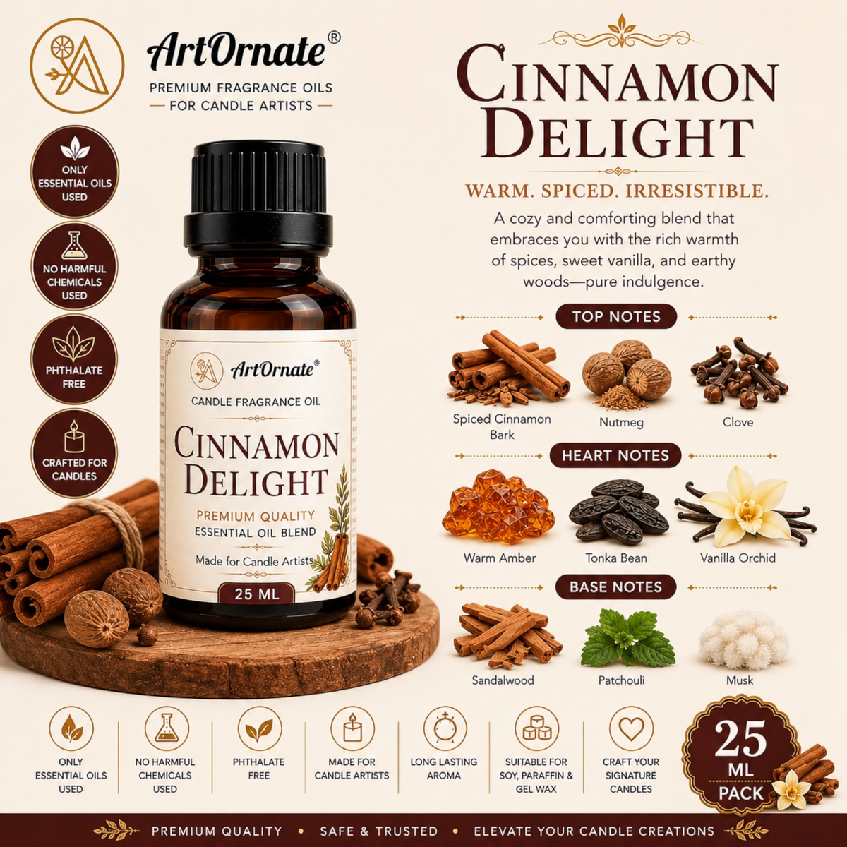 Cinnamon Delights Candle Fragrance Oil 25 ml candle fragrance oil for candle making - ArtOrnate India