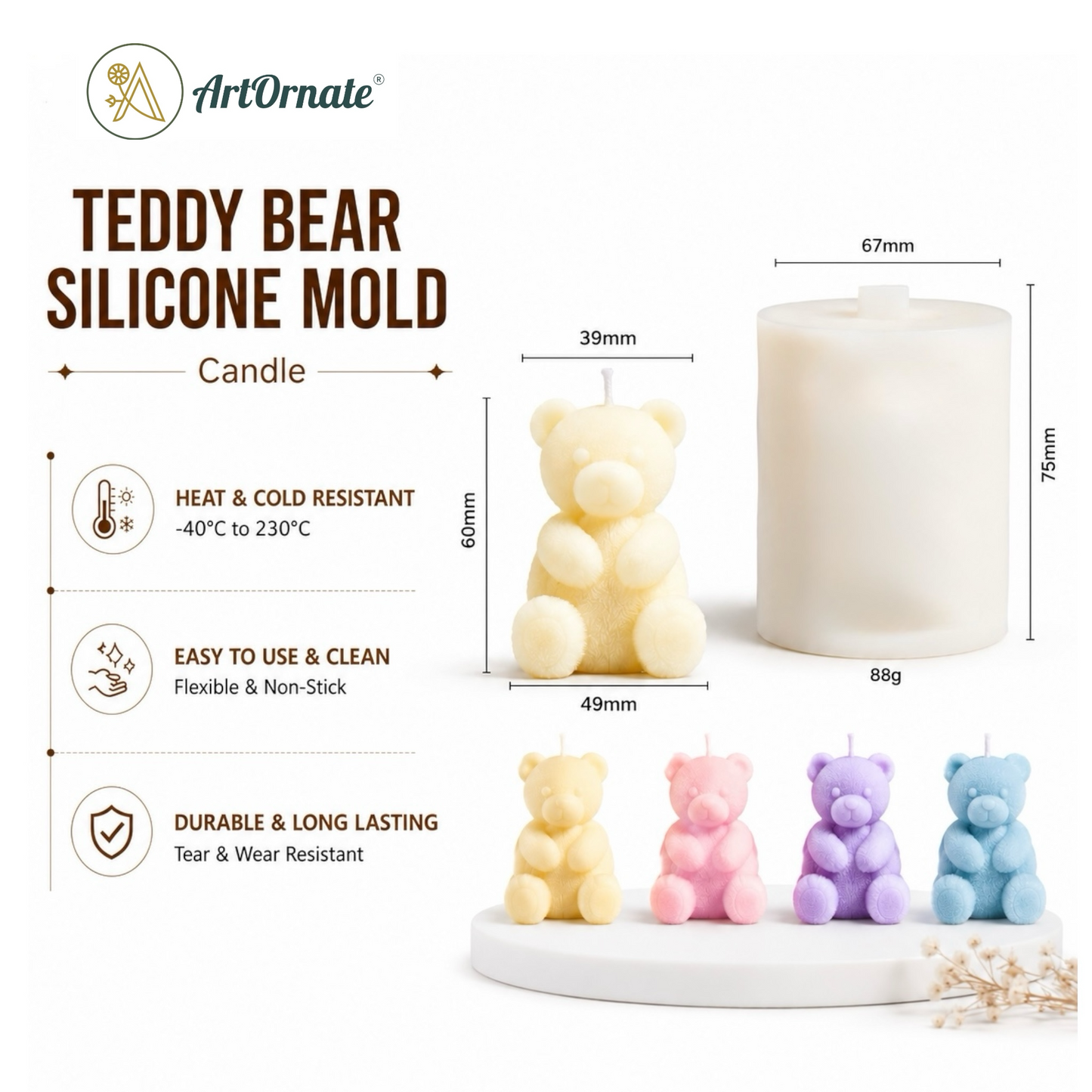 Teddy Bear Candle Silicone Mould (38-8)