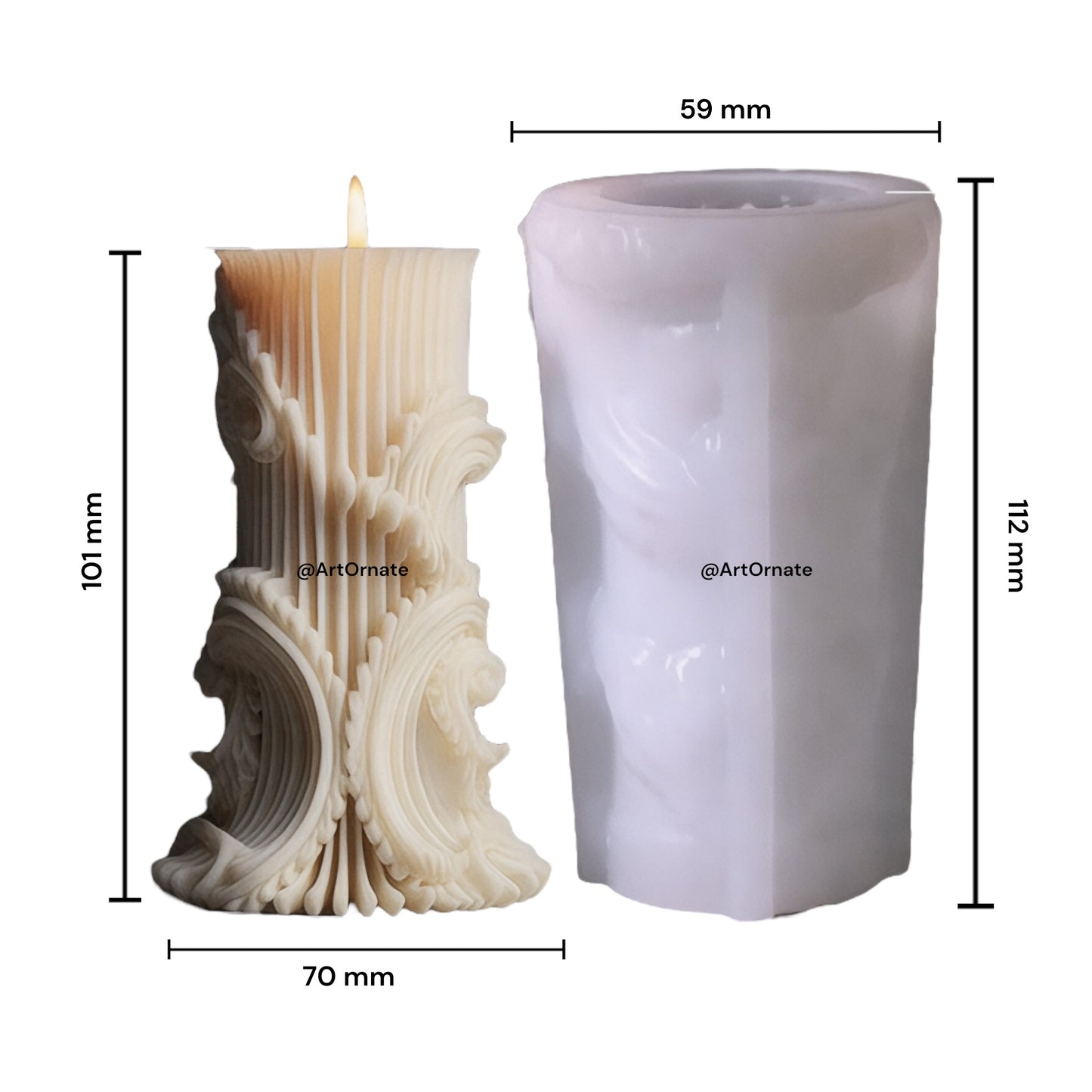 Baroque Pillar Candle Silicone Mould (38-5)