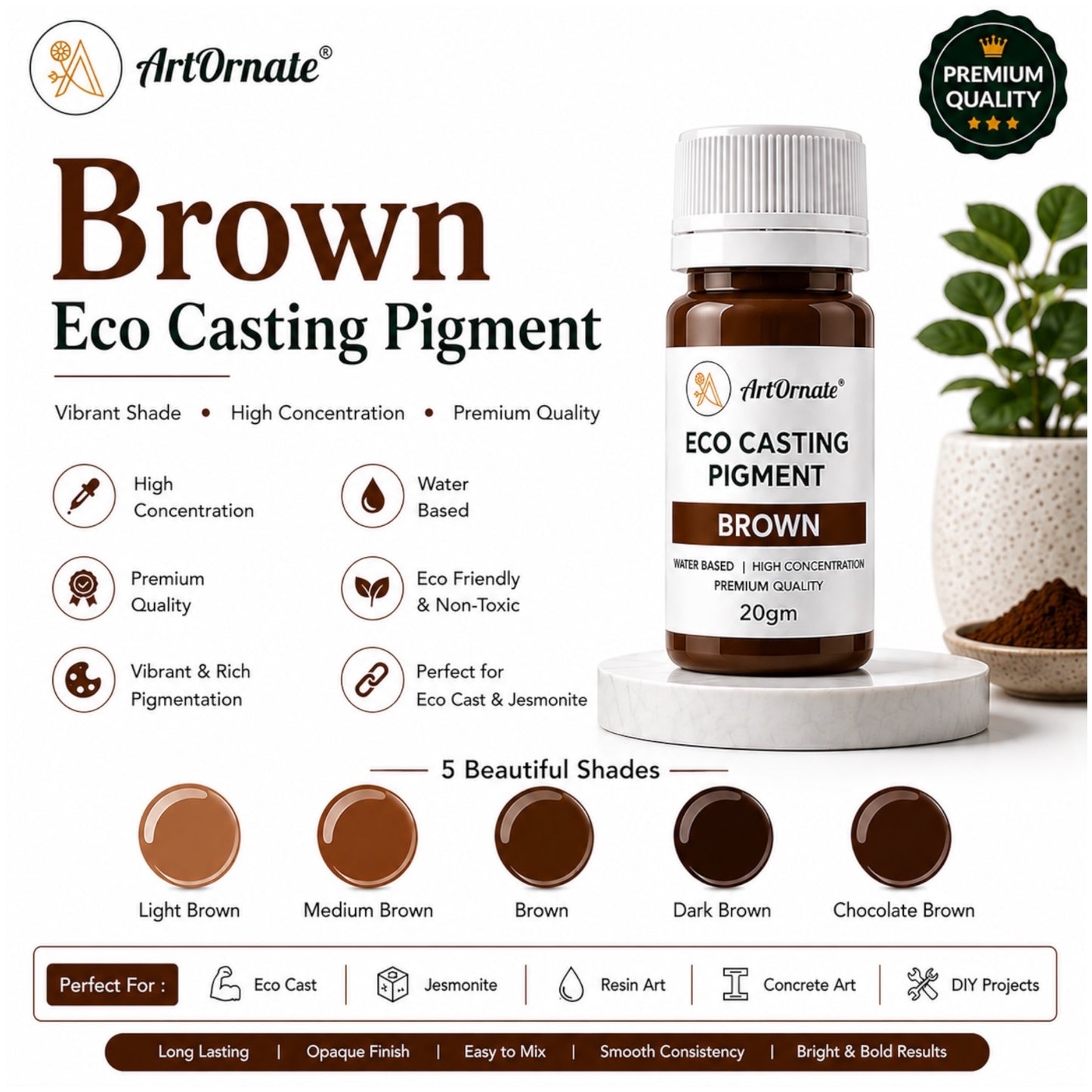 Brown Eco Resin Cast Pigment | Eco Cast & Concrete Art Pigment for Resin, Jesmonite Alternative and DIY Craft Projects | ArtOrnate