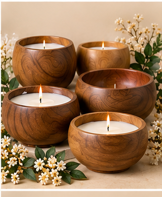 Wooden candle bowls for handmade candle making | ArtOrnate India
