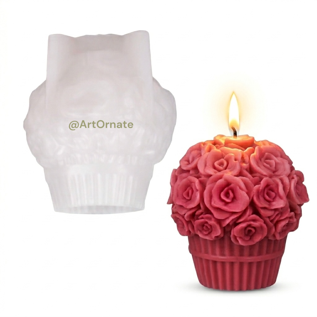 Rose Flower Basket Candle Making Silicone Mould