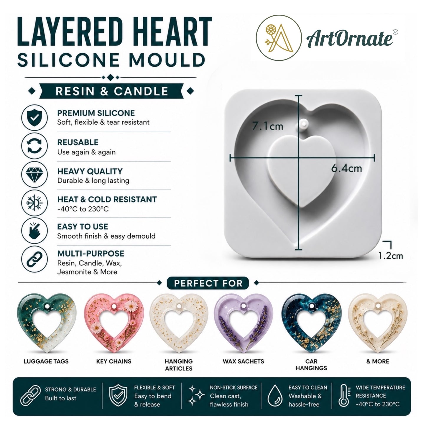 Layered Heart Silicone Mould