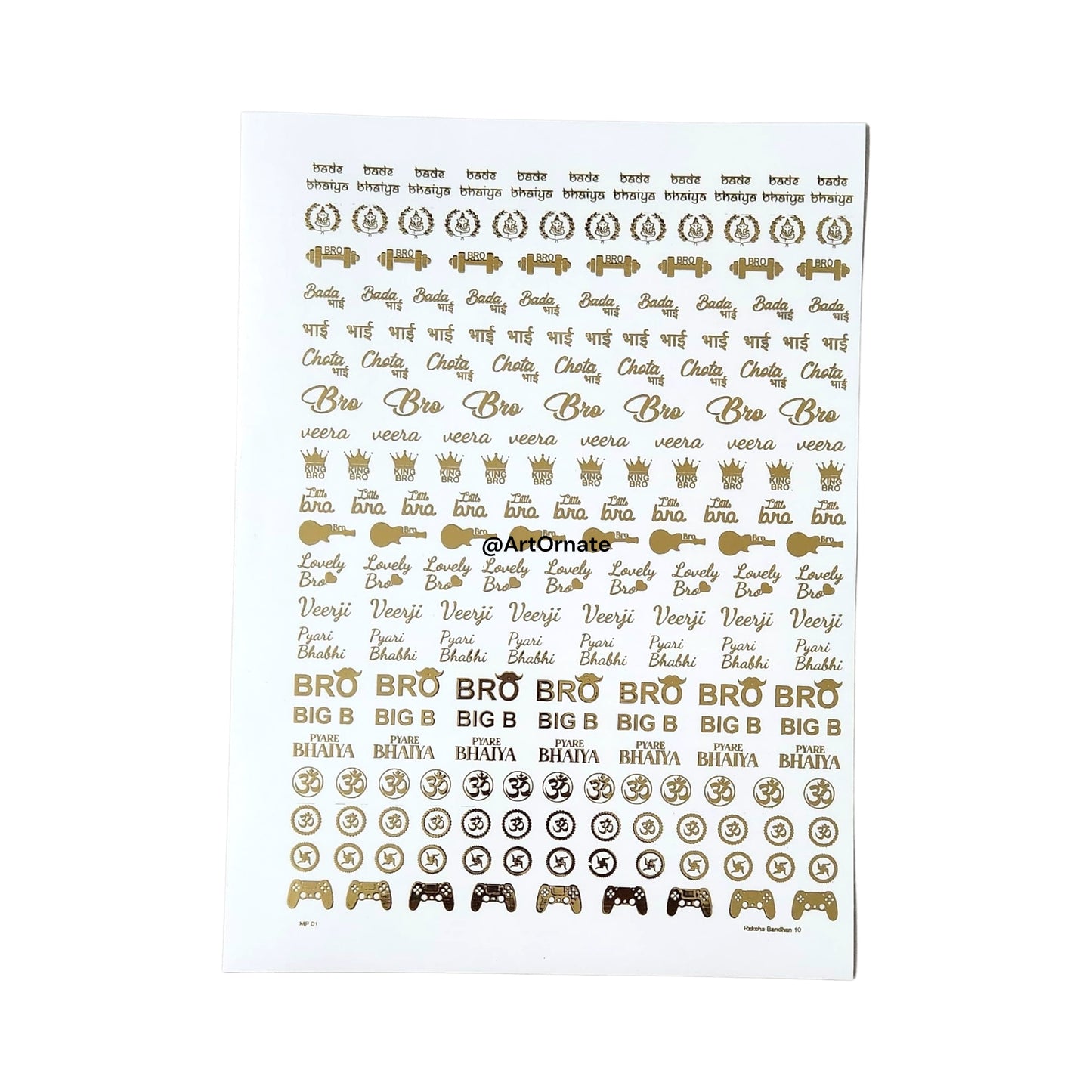 EMBOSSED GOLD METALLIC FOIL STICKER - A4 SHEET (GF54)