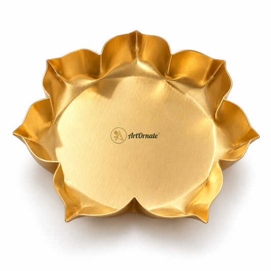 Lotus metal candle Urli in brass finish for candle making and festive decor - ArtOrnate