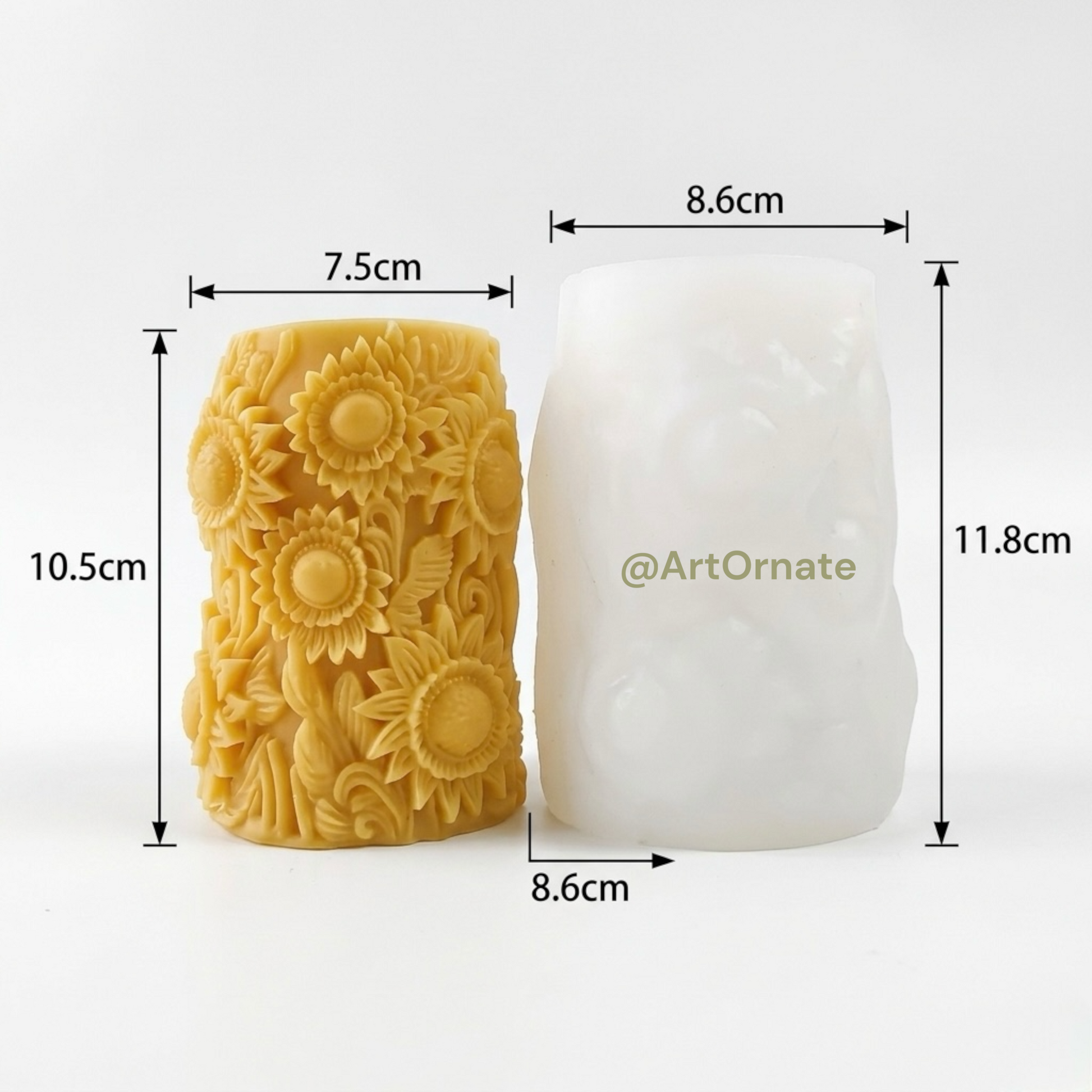 Big Size Pillar Candle Mould with Sunflower Design Engraving 