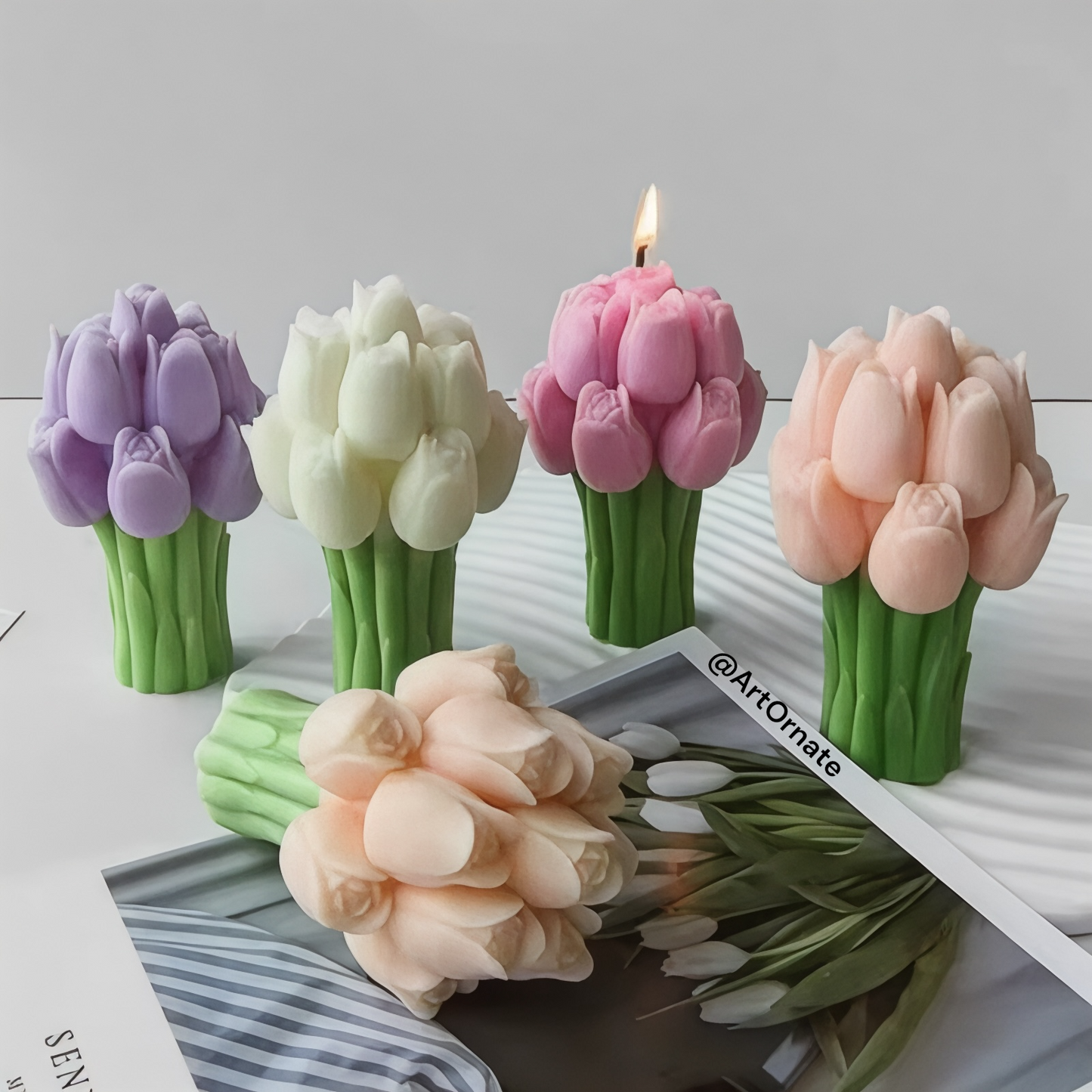 Floral tulip bouquet candle mould suitable for wax and resin casting, premium silicone mould in India, Delhi