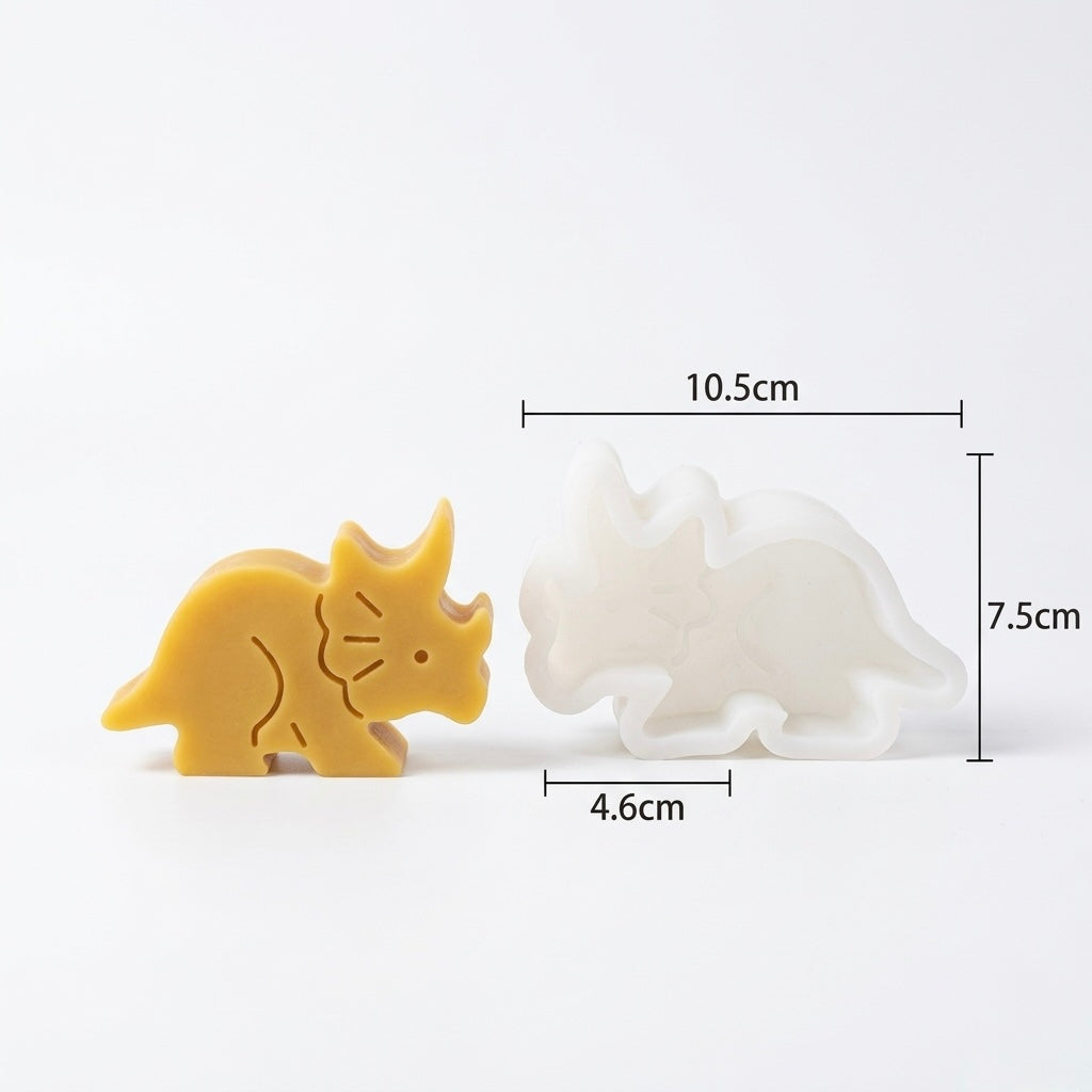 Cute Triceratops dinosaur silicone mould by ArtOrnate, ideal for casting epoxy resin figurines and decorative candles.