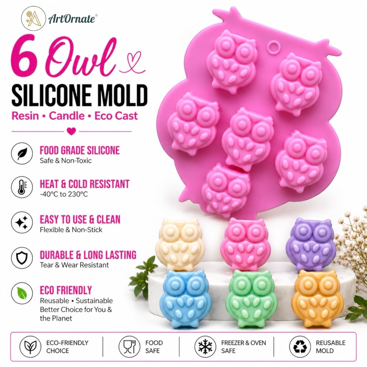 6 Owl Silicone Mould