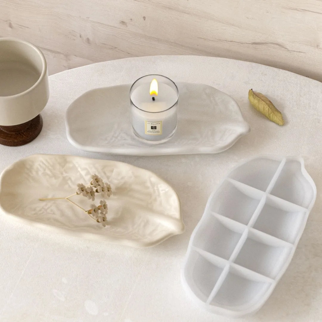 Serene leaf design tray silicone mould suitable for resin and concrete casting, reusable mould for eco cast and jesmonite trays