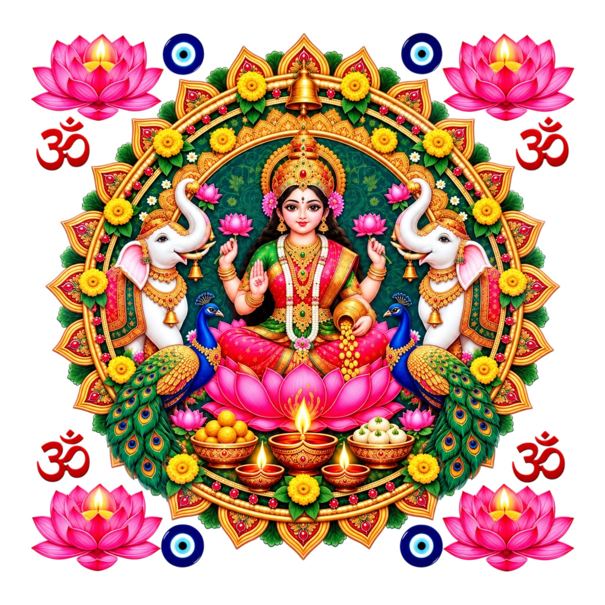 Lakshmiji Round UV DTF Sticker UV156 for Pooja Thali, photo frame and festive decor