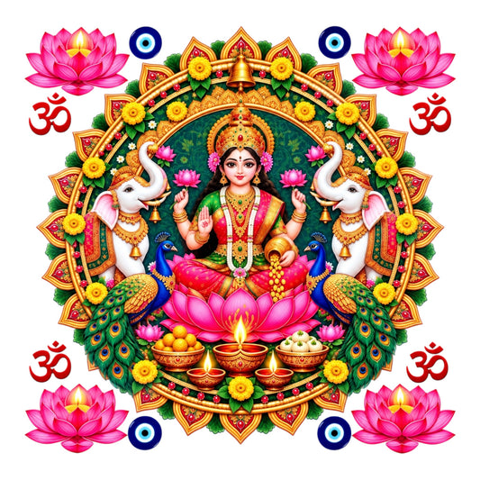 Lakshmiji Round UV DTF Sticker UV156 for Pooja Thali, photo frame and festive decor