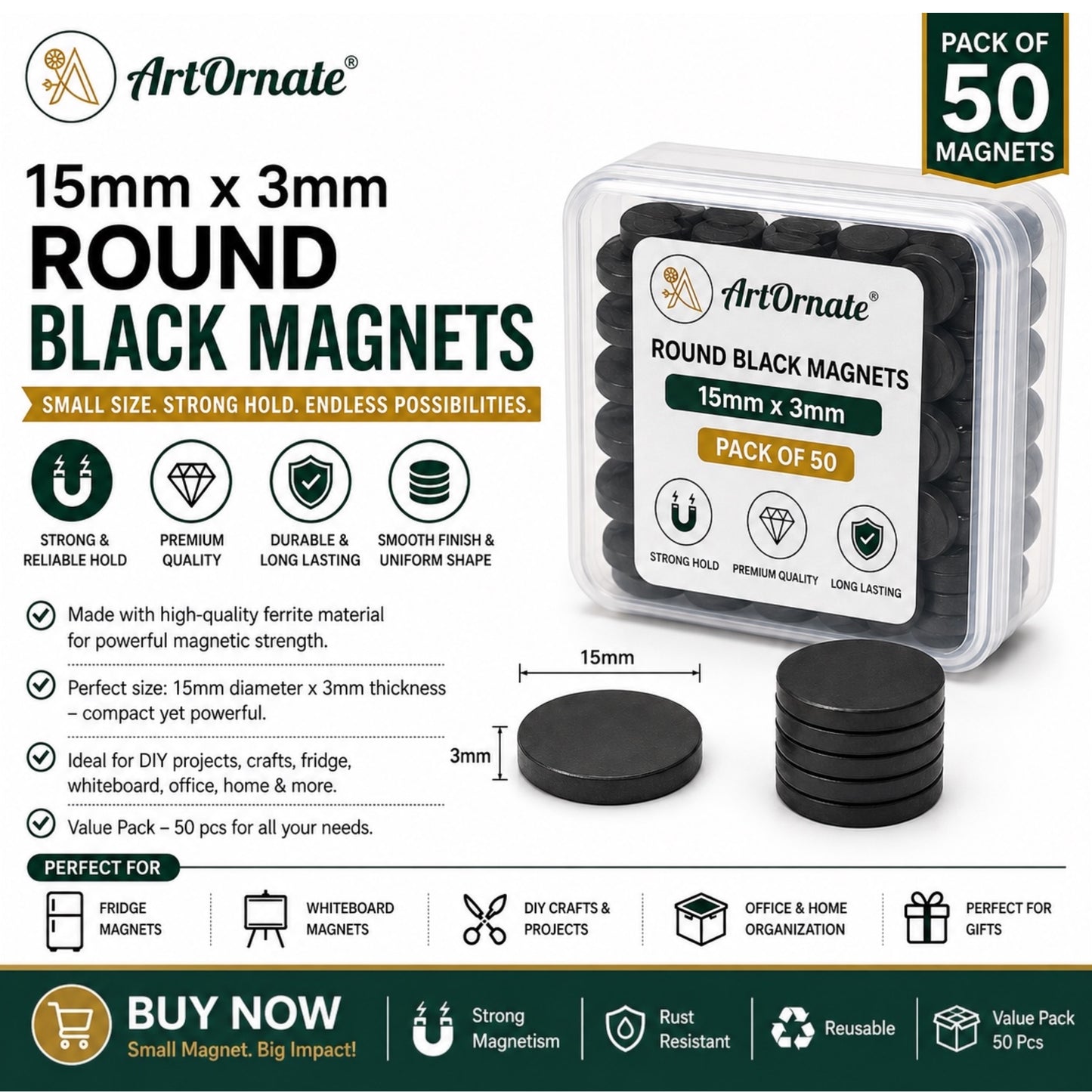 ArtOrnate Round Disc Magnets for Resin Art, DIY Crafts & Fridge Magnets