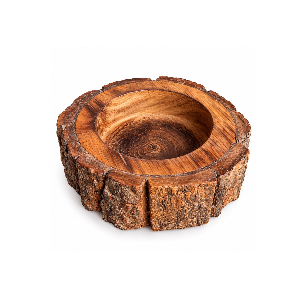 Bark Round Wooden Candle Bowl