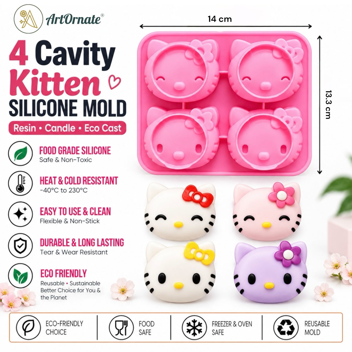4 Cavity Kitten Silicone Mould