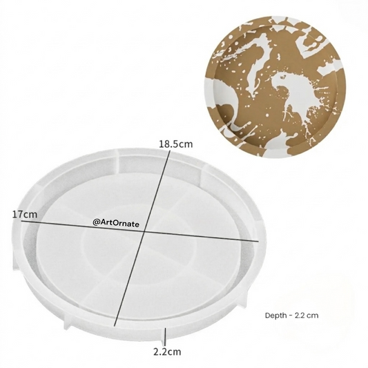 Round tray silicone mould for epoxy resin art and concrete art projects in India, reusable mould for jesmonite, eco cast resin, terrazzo tray making Ahmedabad Mumbai Delhi artists
