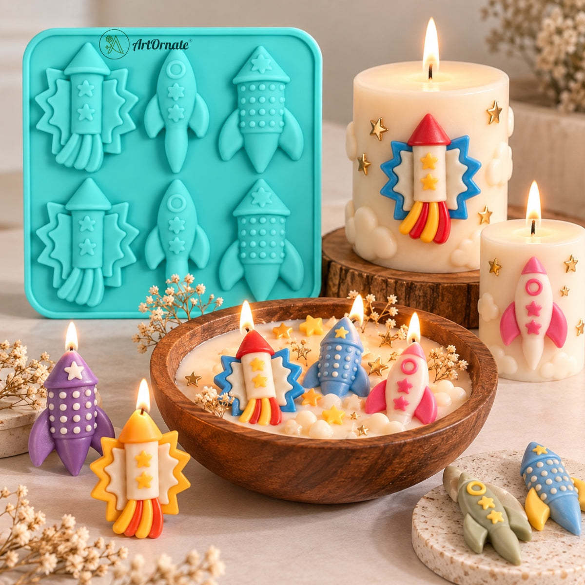 6 cavity rocket mould for Eco Resin kids DIY crafts by ArtOrnate