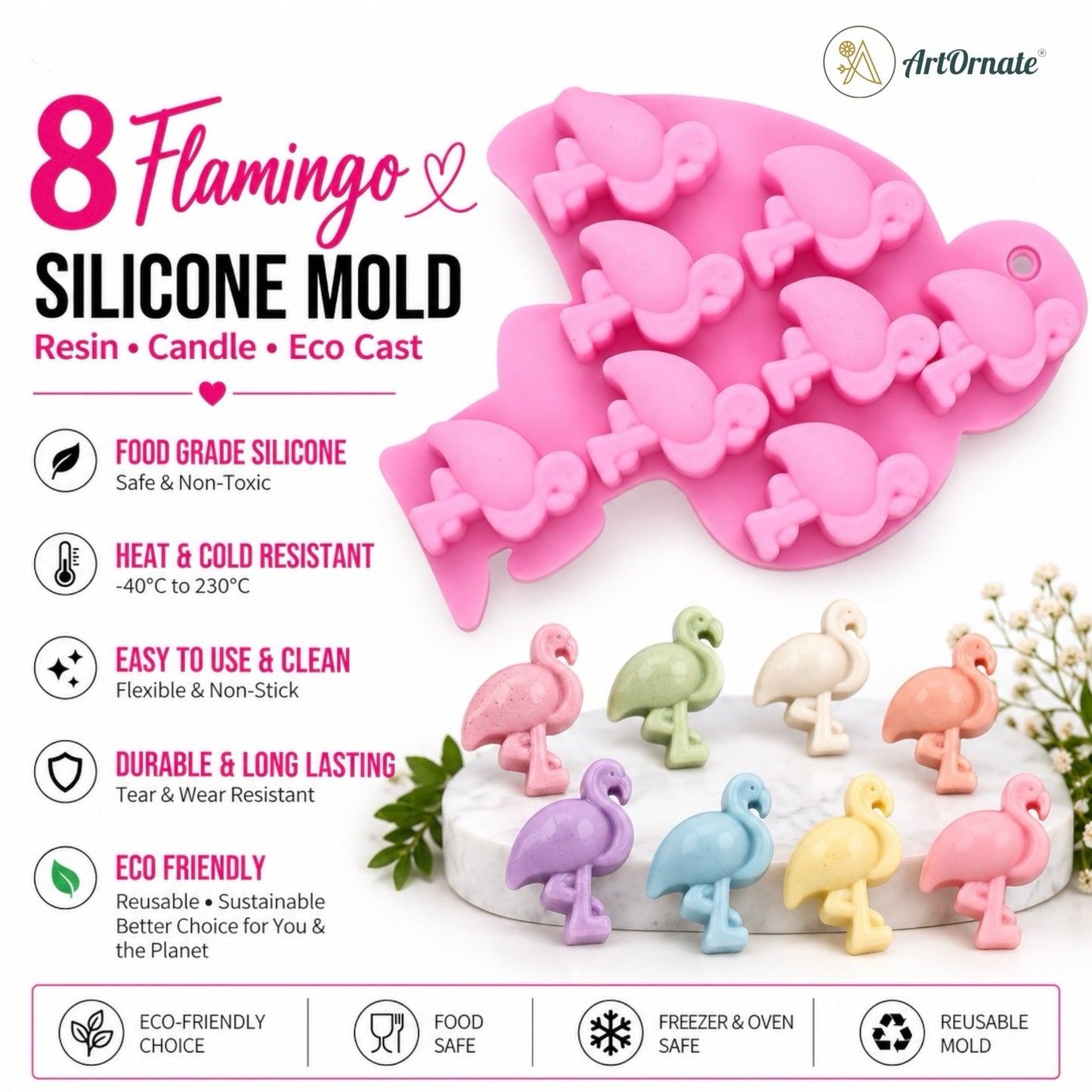 8 Flamingo Silicone Mould