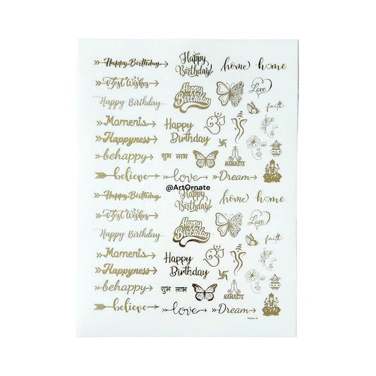 EMBOSSED GOLD METALLIC FOIL STICKER - A4 SHEET (GF18)