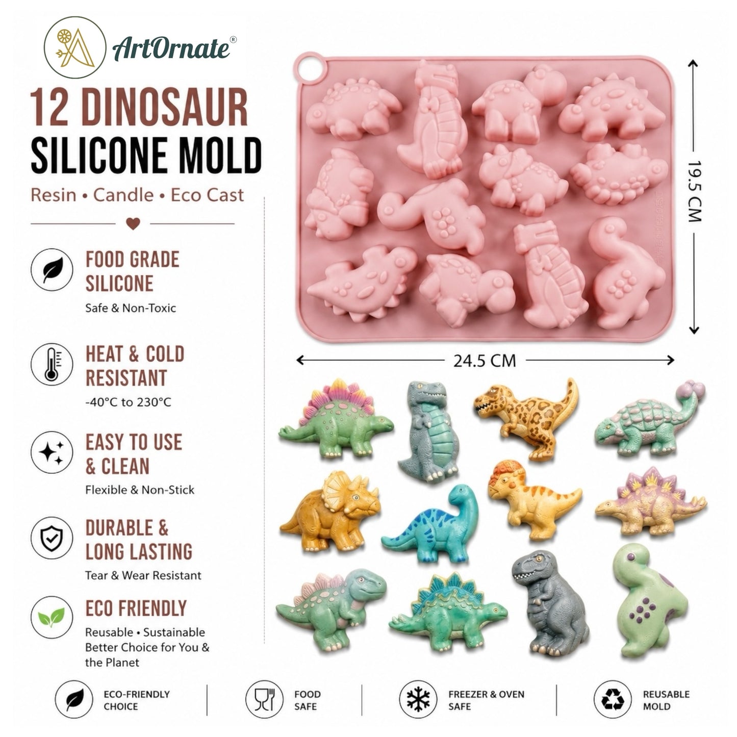 12 Dinosaurs Silicone Mould