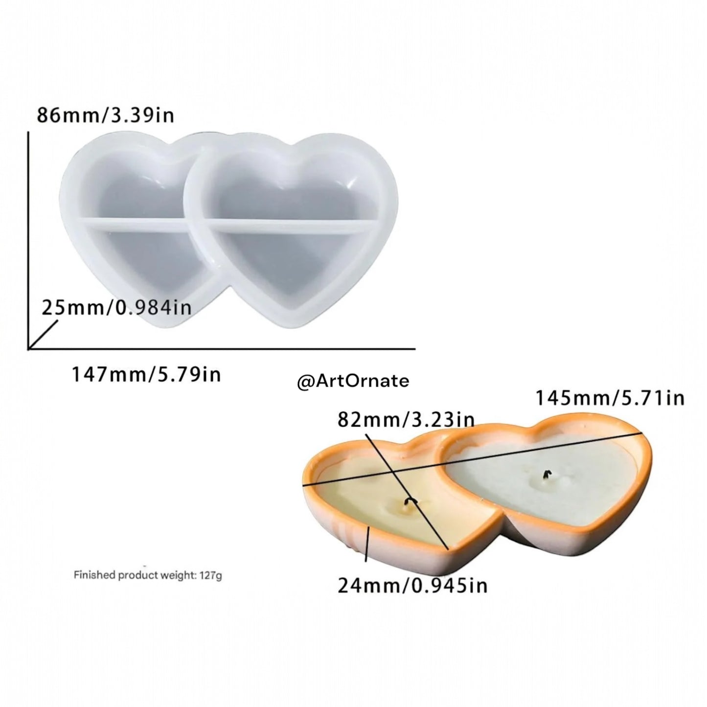 Double Heart Dish and Candle Cup Silicone Mould (SM1123)