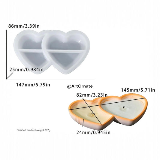 Double Heart Dish and Candle Cup Silicone Mould (SM1123)