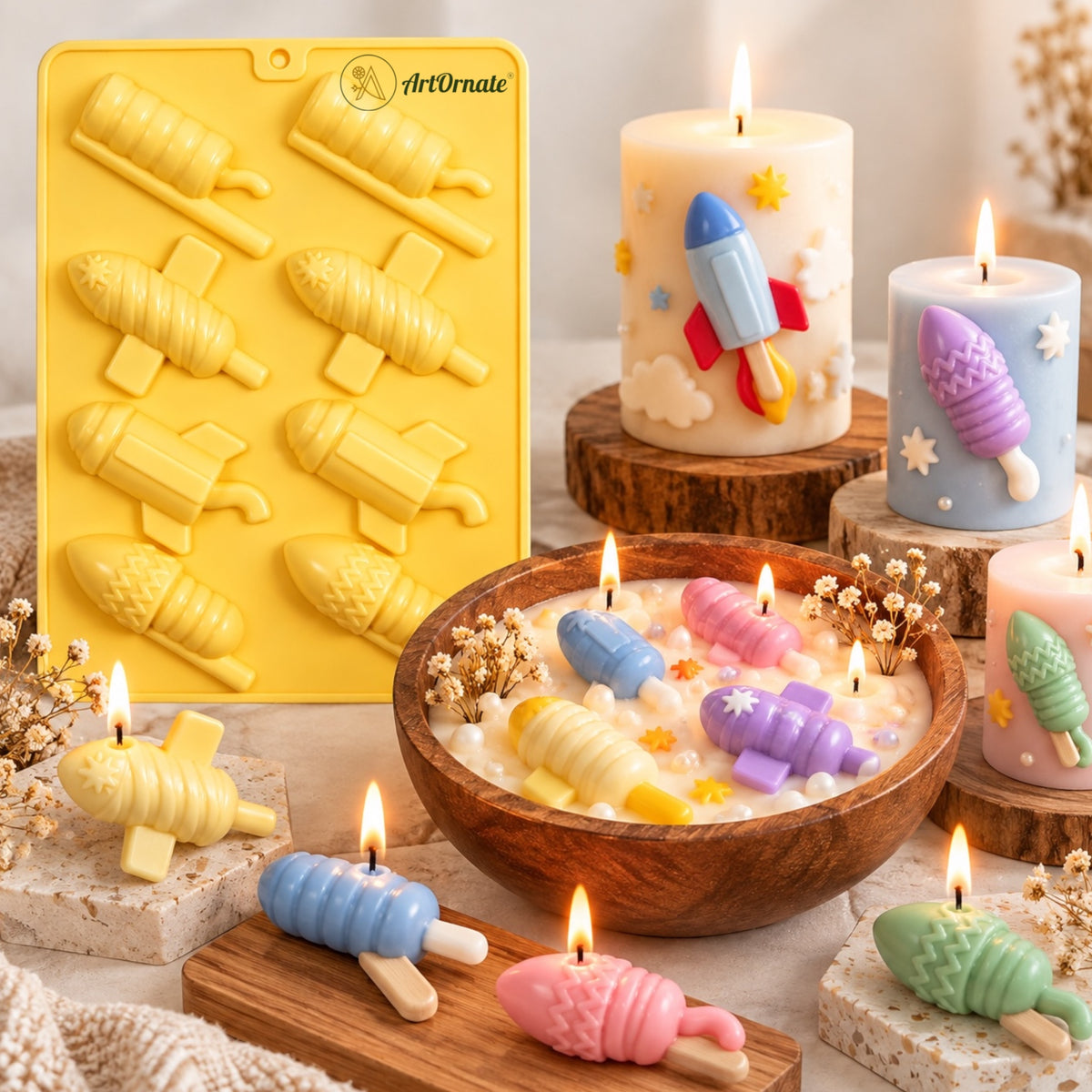8 cavity rocket silicone mould detail for festive casting by ArtOrnate