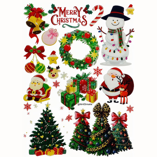 Collection of Christmas-themed Resin Stickers including a snowman, Santa Claus, wreath, and trees