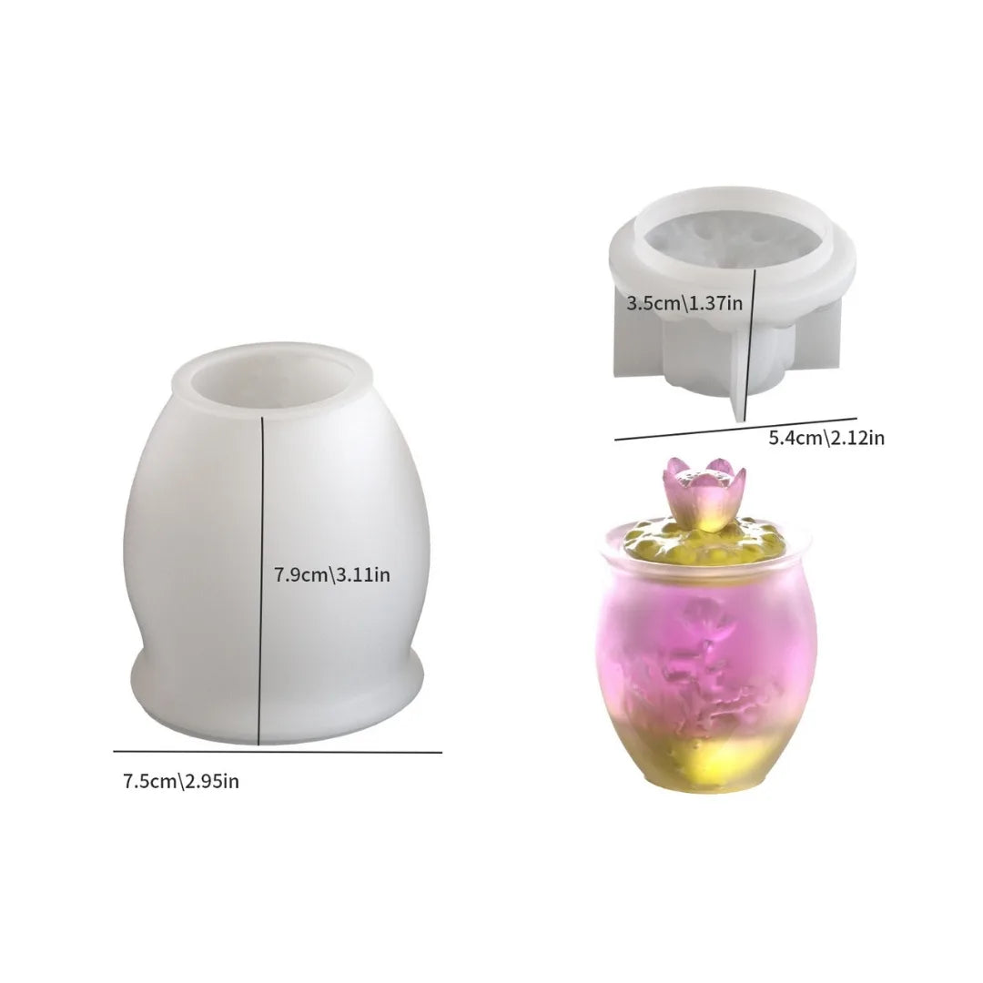 Lotus storage jar silicone mould for resin and concrete use, decorative jar mould for epoxy resin and eco cast projects in India