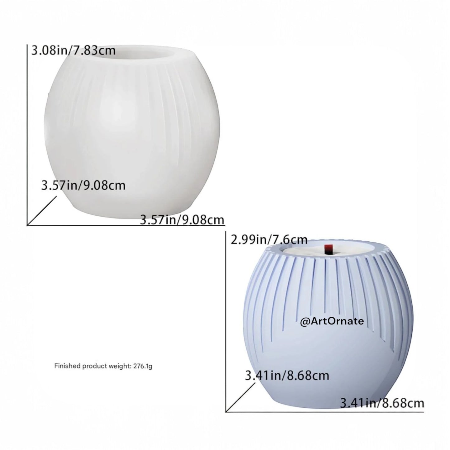 Vertical Striped Spherical Tea Light / Candle / Planter / Pen Holder Silicone Mould (SM1090)