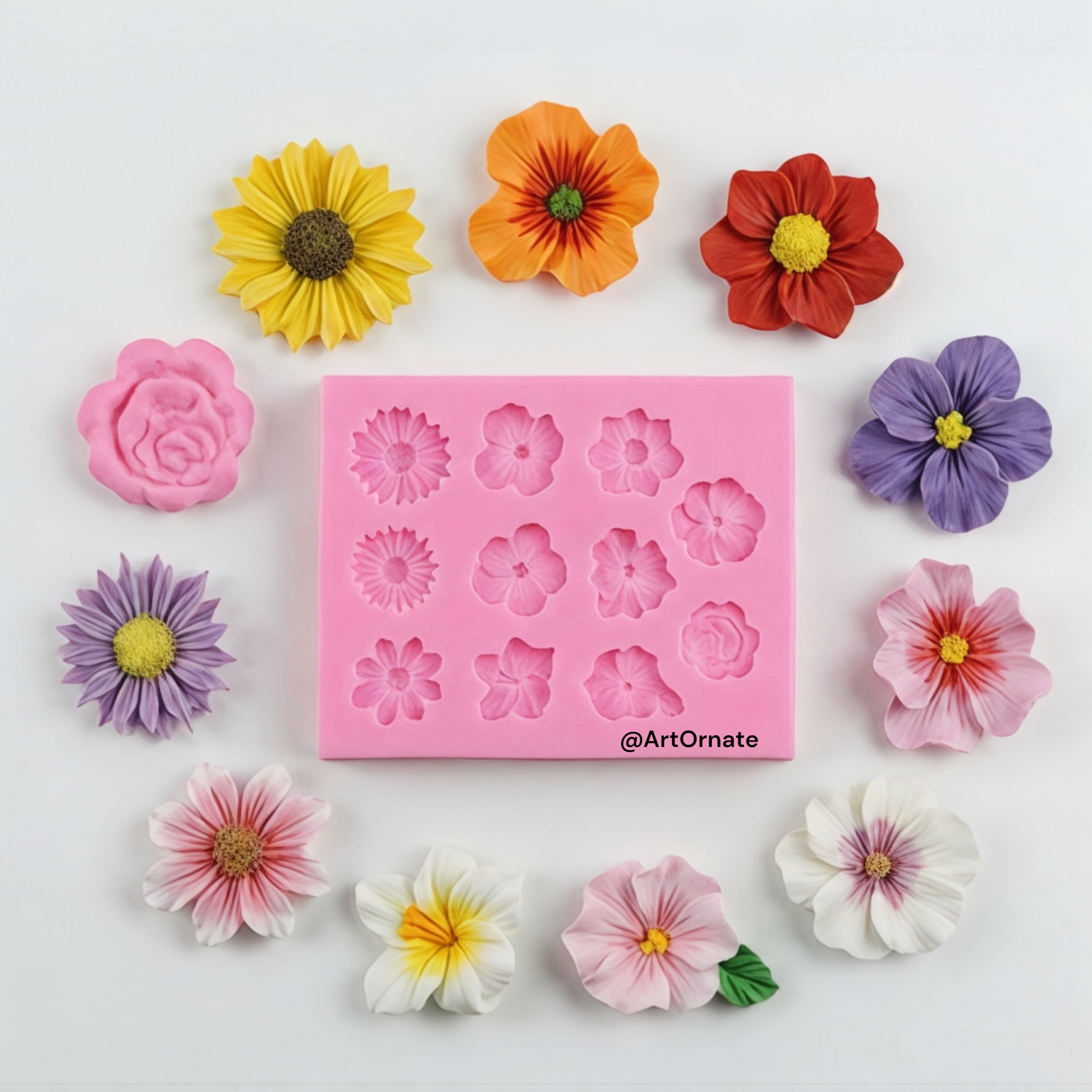 Multi cavity flower candle silicone mould for batch candle production and resin accents, ideal for scented wax blends, colour flakes and creative craft use in India
