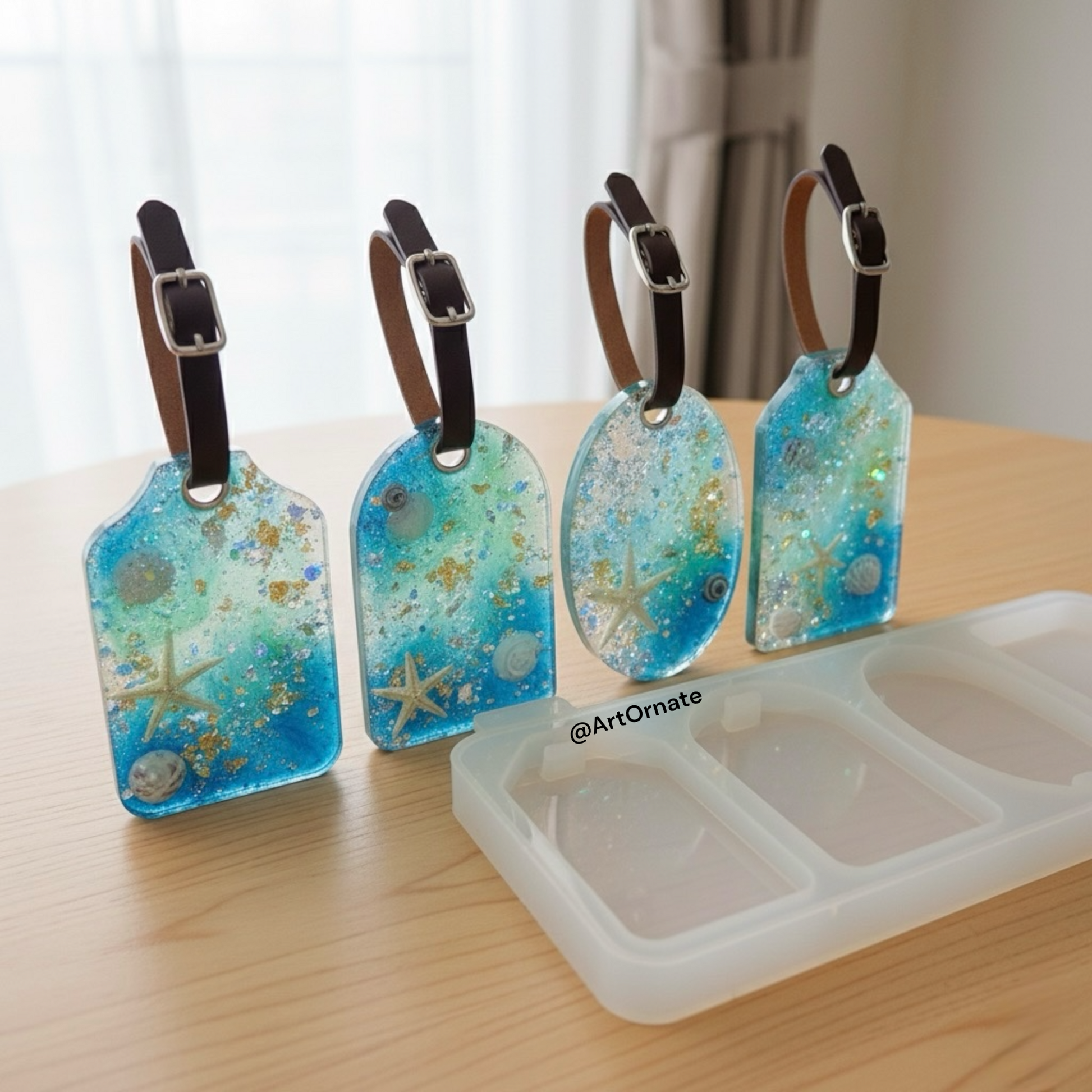 Silicone mould for personalized luggage tags. High gloss finish mould for resin artists, corporate gifting, and handmade travel accessories.