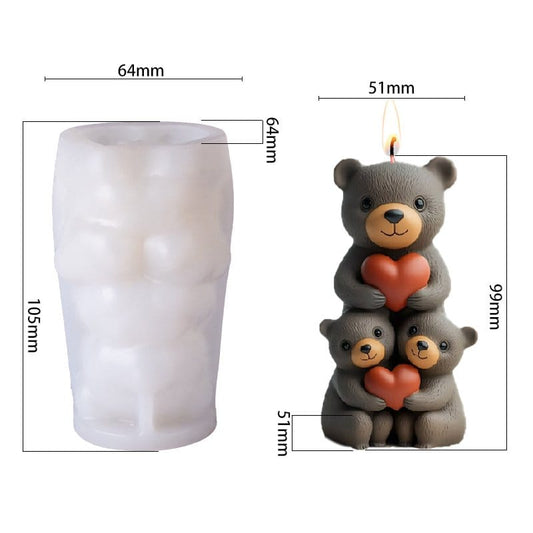 3D Teddy Bear Candle Silicone Mould for DIY wax casting, resin art, and soap making.