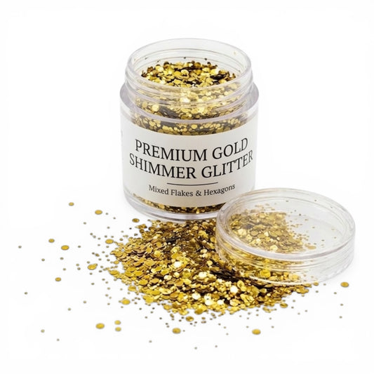 Golden shimmer glitter for resin art and candle making, premium metallic sparkle glitter for epoxy resin jewellery and DIY crafts India