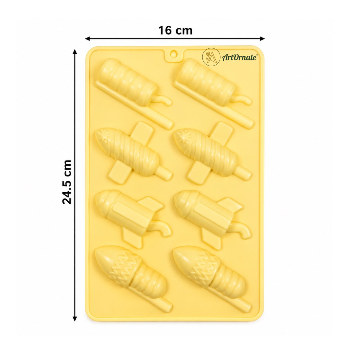 8 cavity rocket mould dimensions and product view for Diwali crafts by ArtOrnate